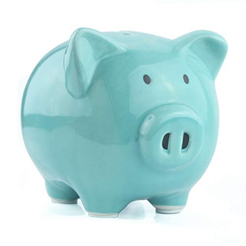 KOHIENWO Piggy Bank Classic Cute Ceramic Coin Money Piggy Bank, Mini & Small Makes a Perfect Unique Gift, Nursery Décor, Christmas Keepsake, Or Savings Piggy Bank for Kids Adult (Blue)