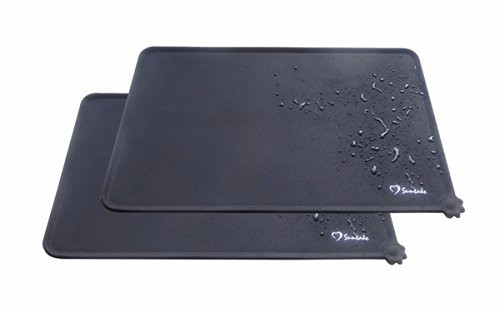 Suntake 2Packs Dog Food Mats, Silicone Dog Cat Bowl Mat Non Stick Pet Food Water Feeding Mats Placemat Cushion (Black)