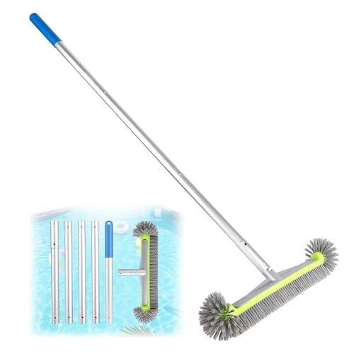 LALAGO Pool Brush, Pool Cleaning Brush, Brush Head with 175 cm Aluminium Handle, Cleaning Brush for Cleaning Bottom, Wall Brush for Swimming Pool (with Handle)