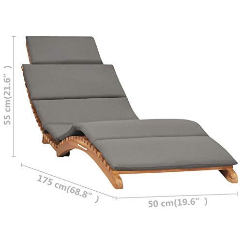 Tidyard Gartenliege Klappbar Holz Sonnenliege Liege Klappliege Outdoor Liegestuhl Relaxliege Holzliege mit Dunkelgrauer Auflage für Garten Terrasse Schwimmbad, Teakholz – Bild 7