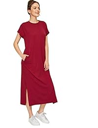 Romwe Mujer Cordón Lateral Manga Corta Floja Maxi Túnica Casual vestidos largos