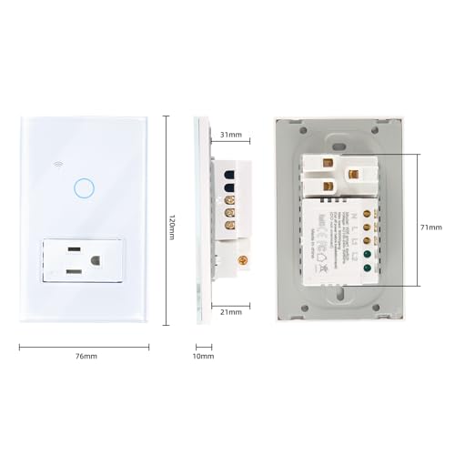 Apagador inteligente tipo 118 con panel de control táctil. Con enchufe estándar americano de tres orificios, con el control por voz de Amazon Alexa y Google Home (un interruptor)