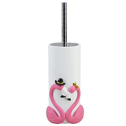 Photo 1 of 15-inch Rose Design Toilet Brush & Cleaner Set - Pink Resin Scrubber with Holder, Modern Bathroom Storage Organizer Flamingo-Inspired Decor