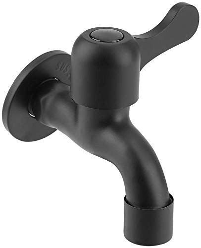 Water Faucet, 304 Stainless Steel Garden Water Faucet Black Wall Mount Tap for Bathroom, Mop Pool Faucet