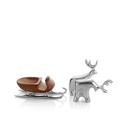 Nambe Christmas Ornament Set Minimalist Metal Miniature Reindeer