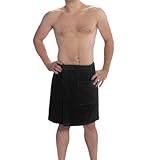 Men`s Cotton Terry Velour Bath Wrap Towel with Pocket (Black)