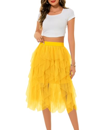 Lovasy Tulle Skirt for Women Long Elastic Waist with Comfortable Lining Asymmetrical and Flowy Puffed Skirt, Ideal for Parties and Daily Use
