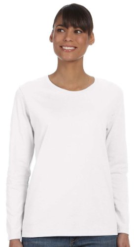 Gildan Heavy Cotton Ladies Missy Fit Long-Sleeve T-Shirt, Large, White