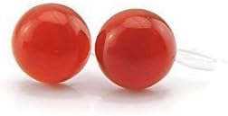 8mm Red Agate Natural Stone Earrings, Invisible Clip On for Non-Pierced Ears