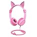 [2019 Upgrade]iClever Boostcare Kids Headphones Girls - Cat Ear Hello Kitty Wired Headphones for Kids on Ear, Adjustable 85/94dB Volume Control - Toddler Headphones with MIC for Kindle Tablet, Pink primary