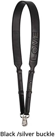 Wide Shoulder Strap 103cm 110cm Can Adjust Love Heart Bag Leather Strap Versatile Belt,Black Silver Buckle