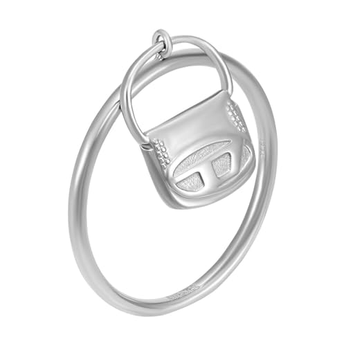 Diesel Oval D Logo Unisex Stainless Steel Rings with Pendant