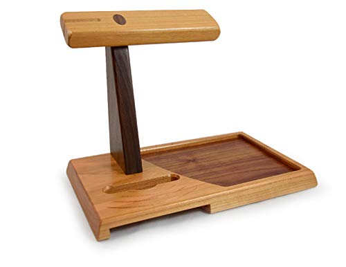 American Cherry Wood Valet Tray with Headphone Stand and Acoustic Phone Amplifier