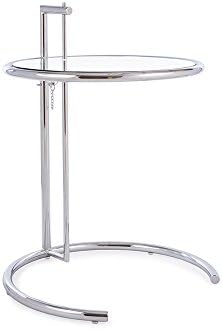 Eileen Gray Inspired Mid Century Modern Lounge Bedroom Adjustable Glass Coffee Side Table (Chrome)