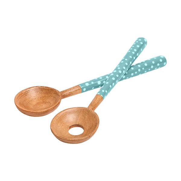 Sintra Mango Wood Spotted Salad Servers - Duck Egg