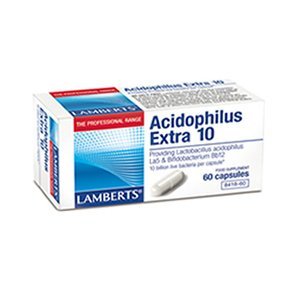 LambertsAcidophilus Extra 10-60 Capsules – High Strength Live Bacteria – 10 Billion CFU Per Capsule – Gut Health Support