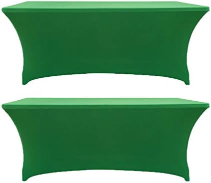 2 Pack 6ft Rectangle Green Cocktail Tablecloth with Stretch Spandex Fitted Table Cover for Bar Table Wedding Table Cocktail Table Massage Table Kitchen Table