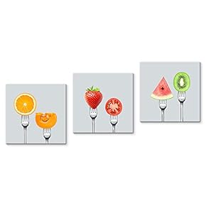 Canvas Wall Art Fruits Dancing in Water Painting Artwork for Home Prints Framed - 12"x12"x3 Panels