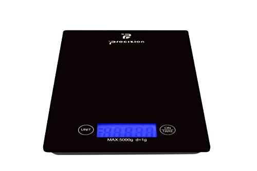 Procizion Digital Multifunction Kitchen Food Scale Bundle with Measuring Spoons, Cleaning Cloth and Batteries Measures up to 11 Lbs Backlit LCD (Black - Frustration Free Package)
