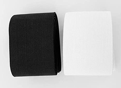 Pack of 2/ Elastic Ribbon for Sewing 3M (1,5m white + 1,5m black) x 70mm, Elastic Band, Black and White (101332, 70 mm X 3M)