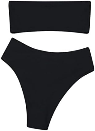 Kstare Women's Bikini Swimwear Set Strapless Swimsuit High Leg Bathing Suit Beachwear (L, Black)
