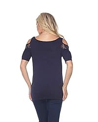 white mark Bexley Lace Cut-Out Tunic Top in Navy