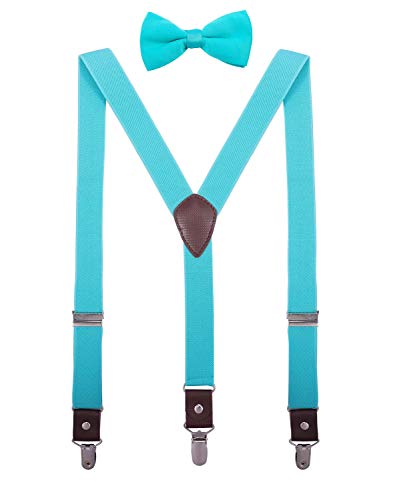 ORSKY Males' Bow Tie and Suspenders Set Adjustable Elastic 47" Teal