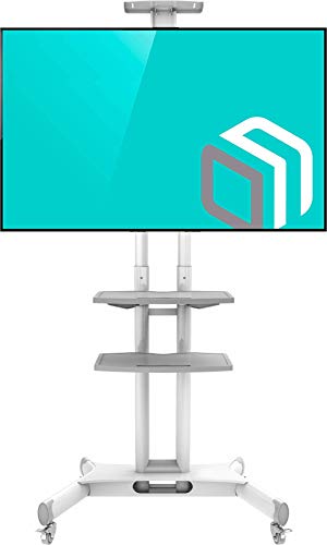 ONKRON Mobile TV Stand TV Cart with Wheels & 2 AV Shelves for 32" - 65 inch LCD LED OLED Flat Panel Plasma Screens up to 100 lbs White TS1552
