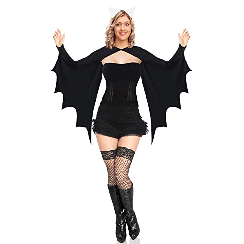Halloween Bat Wings Costumes Glow in The Dark Women\'s Cozy Bat Shrug and Headband