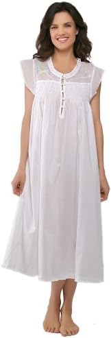 Louise Mitchell White Cotton Women Nightgown - Sleepwear Plus Size - Caroline
