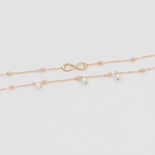 Zealmer Layered Gold Chain Anklet Pearl Beads Infinite Ankle Bracelet Beach Foot Jewelry
