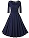 MUXXN® Women's 1950s Vintage 3/4 Sleeve Pleated Scoop Neckline Swing Cocktail Dress (2XL, Blue)