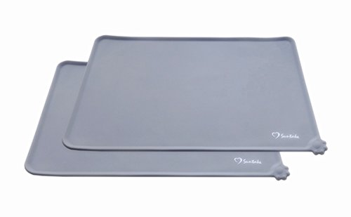 Suntake 2Packs Silicone Dog Cat Food Bowl Mat Non Stick Pet Food Water Feeding Mats Placemat Cushion(Gray)