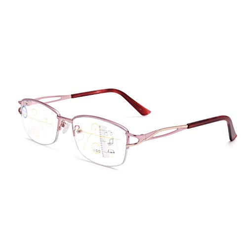 LianSan Womens Progressive Multifocus Computer Reading Glasses Blue Light Blocking Readers for Women Pink 1.00
