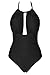SEASELFIE Women's Halter One Piece Cutout Swimsuits High Neck Flattering Bathing Suits with Ruched Tummy Control