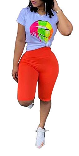 Molisry Fashion Summer Women Short Sleeve Print Top Short Pants Two Piece Outfits