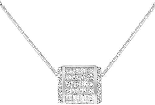 14k White Gold 3/4 Carat Cttw (H-I, I1) Baguette Cut Square Diamond Pendant Necklace, 18"