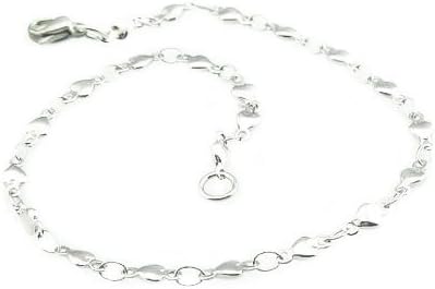 Amythyst Thin Silver Tone Stainless Steel Heart Link Bracelet (6 Inches) - Short Length Baby Bracelet