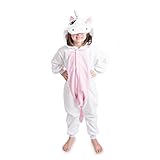 Emolly Fashion Kids Animal Unicorn Pajama Onesie - Soft and Comfortable with Pockets (8, Pink/WHT)