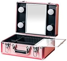 Lasomme Portable makeup organizer with lighted mirror, Pink