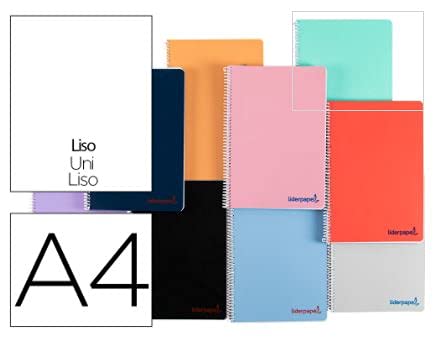Liderpapel A4 Plastic Spiral Notebook 80H 90g Plain Assorted Colours