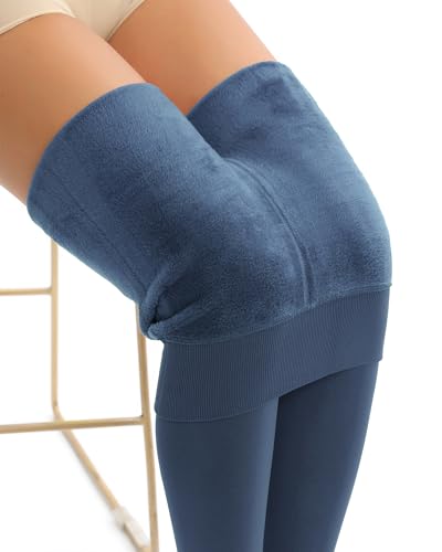 DARKTERROR FLEECE LINED TIGHTS WOMEN, WARM FLEECE LINED LEGGINGS WOMEN FOR WINTER, THERMAL PANTYHOSE THICK VELVET PANTS NAVY