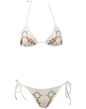 Womens Chain Printed String Bikini Swimsuit