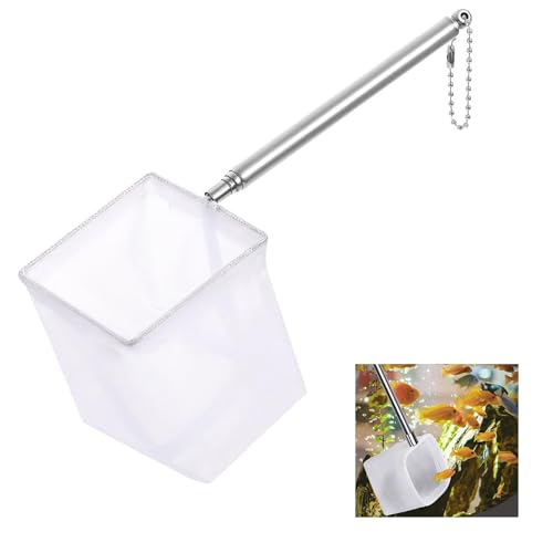 YANGWEN Aquarium Net with Telescopic Handle, Fish Tank Nets with Stainless Steel Extendable Handle, Nylon Square Fine Mesh Net for Pond Catching Fish Shrimp Cleaning Debris