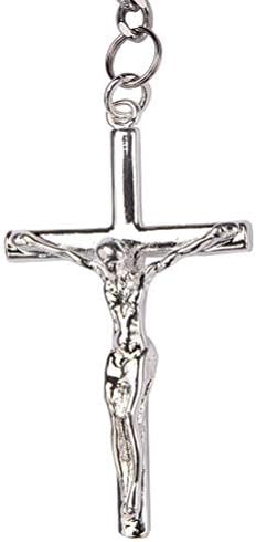 Liangery Jesus Christian Cross Keychain Silver Crucifix Key Chain Religious Favors Key Ring Necklace Pendant Keyring for Men Women Teens