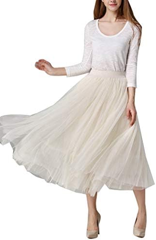 Women Autumn A-Line Thicken Elegant Midi Tulle Flare Elastic Long Skirt