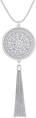YEYA Bohemia Tassel Necklace Cute Filigree Oval Pendant Necklace Pearl Long Necklace for Women Girls Statement Jewelry