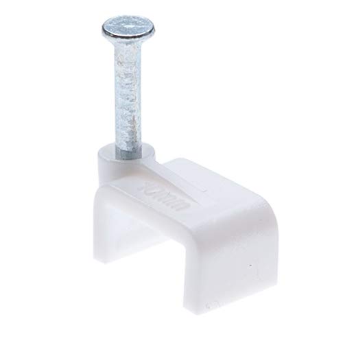 Flat White Cable Nail Clips 10mm Plastic Electrical Wire for Cat 5 5e / 6 6a / 7 | Cat.5 Cat.5e / Cat.6 Cat.6a / Cat.7 | 6P4C 8P8C | RJ11 RJ45 Flat Patch Network Ethernet Internet Leads (Pack of 100)