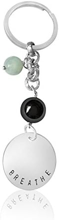 BREATHE Keychain with Hematite and Aquamarine