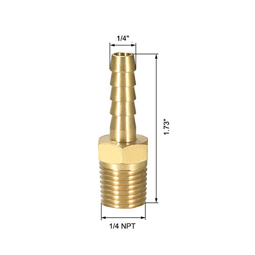 Brass 1/4" Barb X 1/4" NPT Male End Air Hose Pipe Fitting Threaded Connector Adapter, Pack of 12